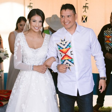 The wedding ceremony picture of Ashley Callingbull and Wacey Rabbit. 